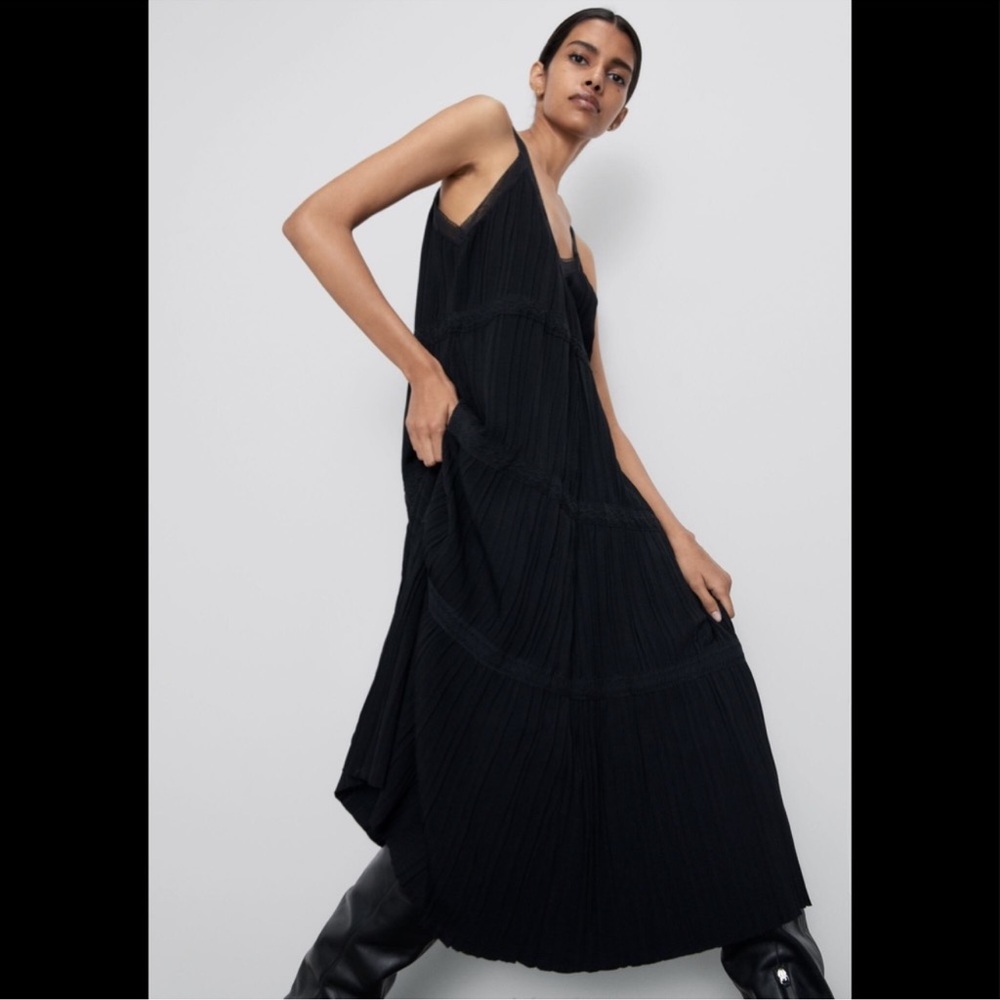 Zara Dresses | Zara Black Knit Maxi Dress With Lace Detail (new with tags!) - Picture 5 of 11